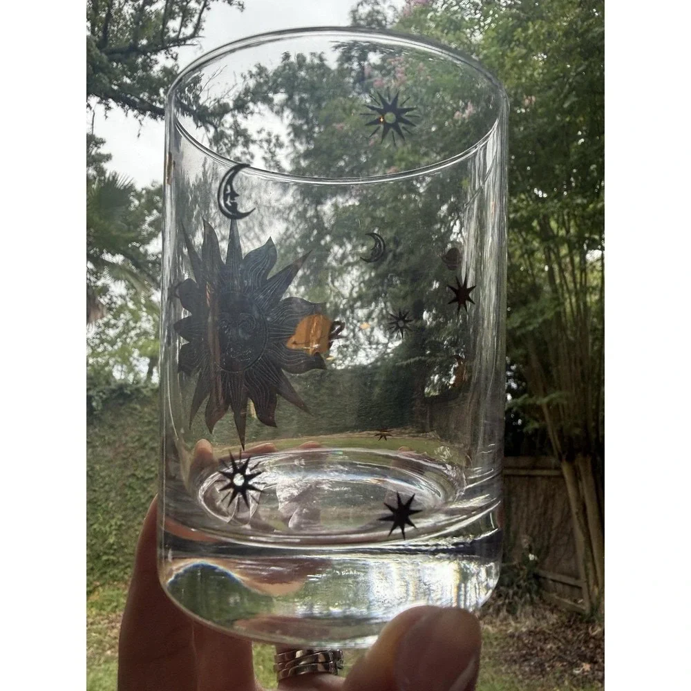 Vintage Culver Celestial Gold Sun Moon Stars Rocks Glasses Set of 4 MCM